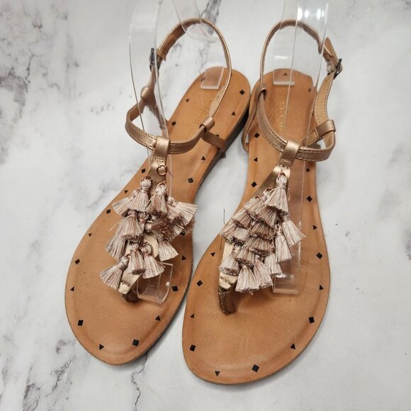 Altar'd State Toe Post Ankle Strap Adjustable Sandals Pink Pom Pom Tassels 8.5 - Picture 2 of 6